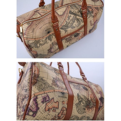 Copi World Map Large Duffle Bag Travel Tote Luggage Boston Style Khaki