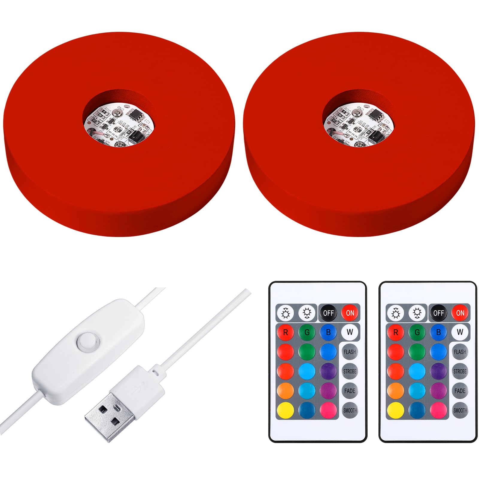 Mudder 2 Pcs Light LED Base, Wood LED Display Base for Glass Art Decor, Red