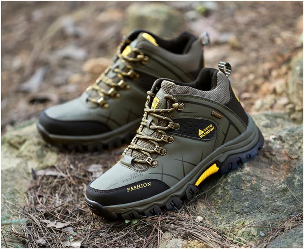 Men's Waterproof Hiking Boots Tactical Motorcycle Lightweight Non-Slip Mid Ankle Outdoor Walking Work Shoes - Image 4