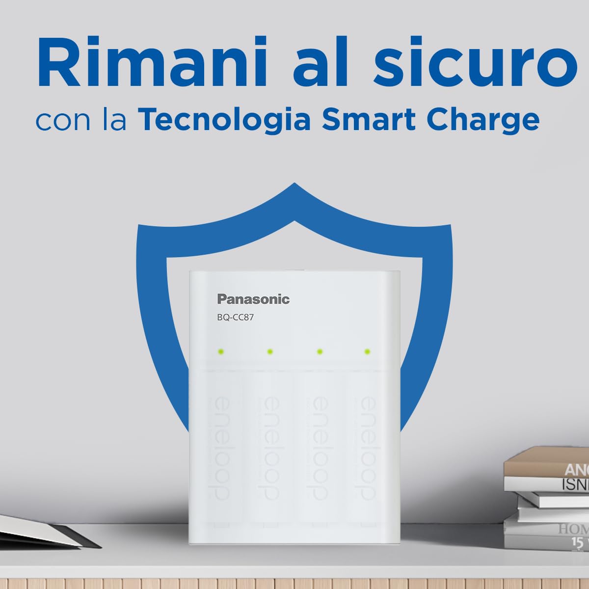 Eneloop SmartPlus Travel caricabatterie USB, per 1-4 batterie ricaricabili AA/AAA, 2.25 ore tempo di ricarica, 10 funzioni di sicurezza, 4 batterie Eneloop AA (2000 mAh) incluse