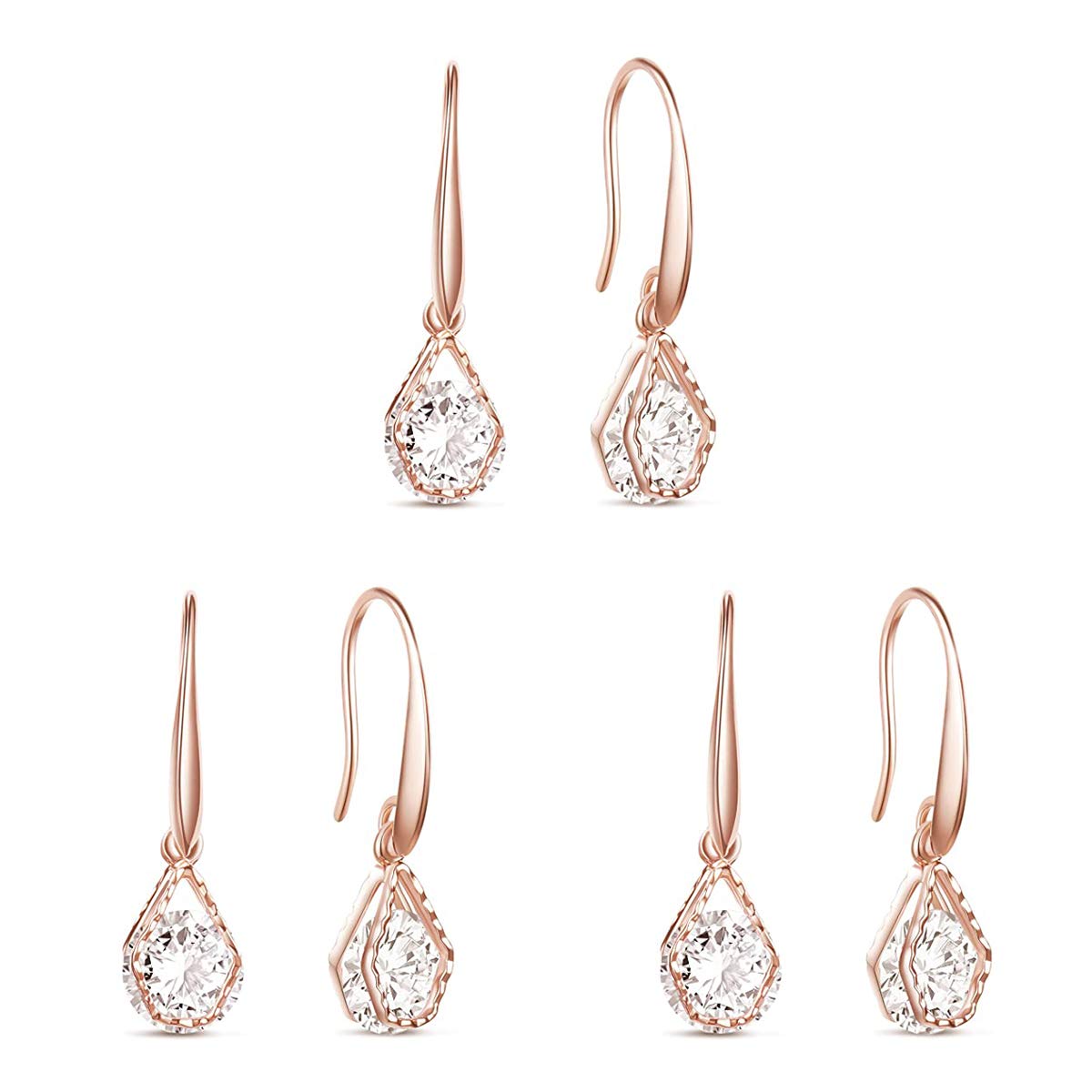 Wedding Earrings for Bridesmaids, Rose Gold/Gold Plated Hook Earrings, Oval Dangle Earring Drop Earrings