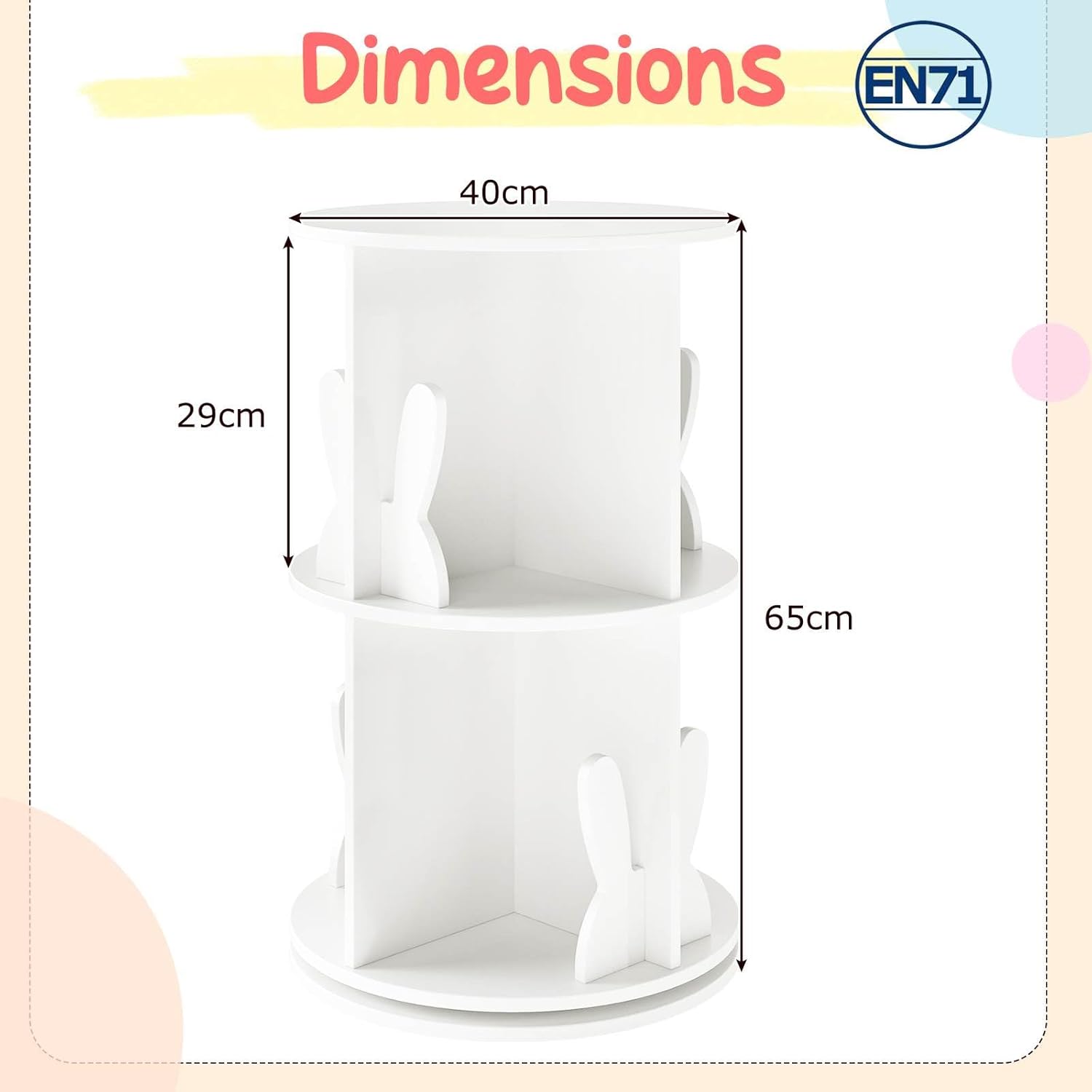 HONEY JOY Rotating Bookshelf, Cute 2-Tier Kids Bookcase with Bunny/Bear Bookends & 8 Compartments, 360° Spinning Floor Book Stand, 65 CM Corner Toddler Book Rack for Kid's Room, Play Room, Study