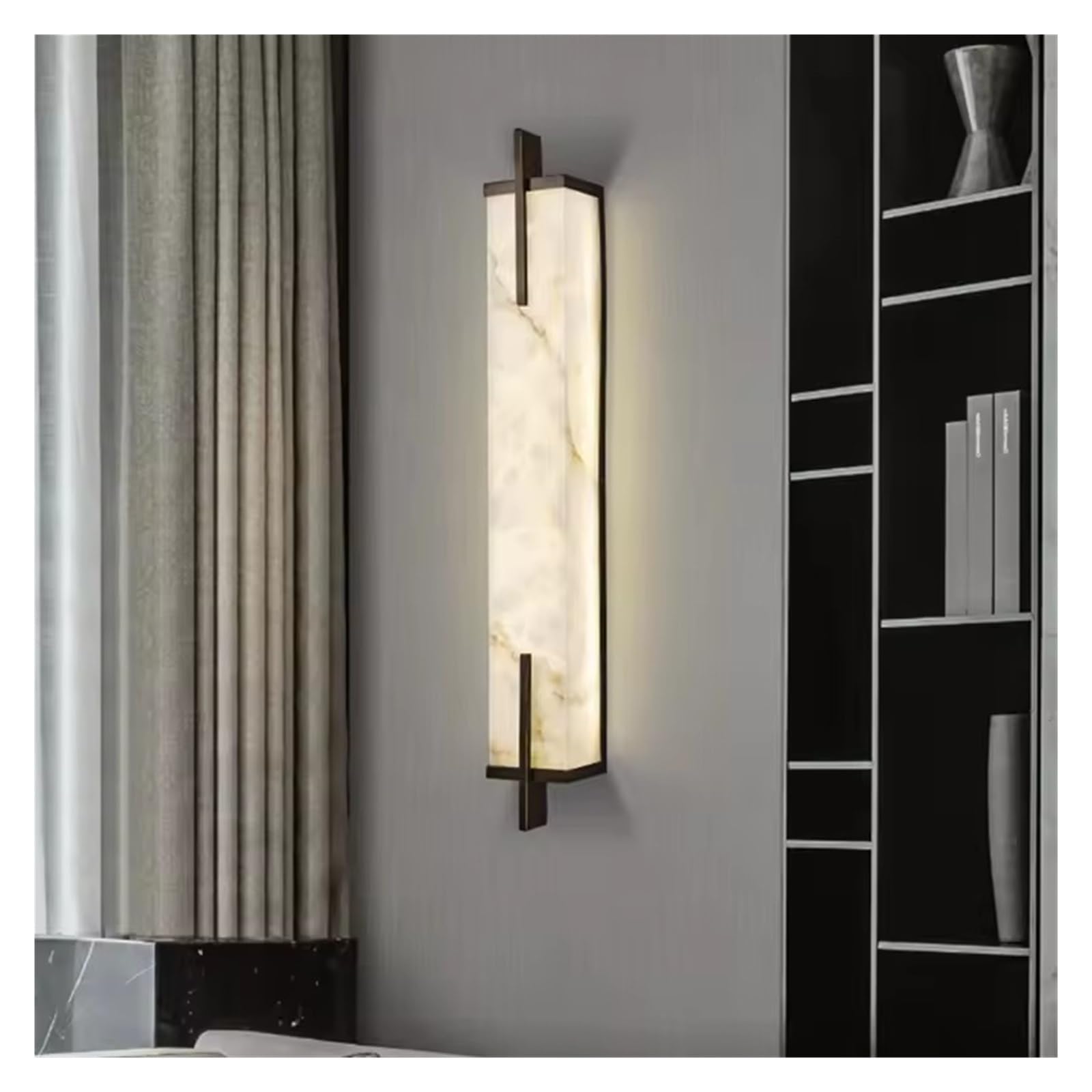 ASerZenith Chinese Style Rectangular Copper Marble Led Chandelier Black Living Room Bedroom Study Hotel Lighting Fixtures,White Light