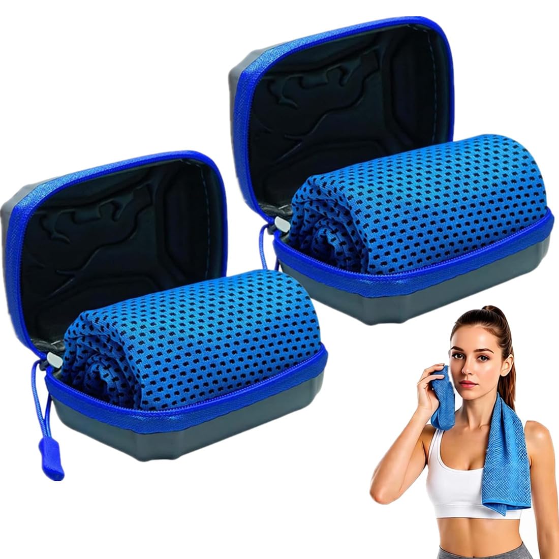 Cooling Towels 80x30cm, 2PCS Microfiber Cool Ice Towel for Hot Weather, Breathable Instant Quick Drying Cooling Towel with Portable Storage Box for Fitness, Yoga, Golf, Running, Camping