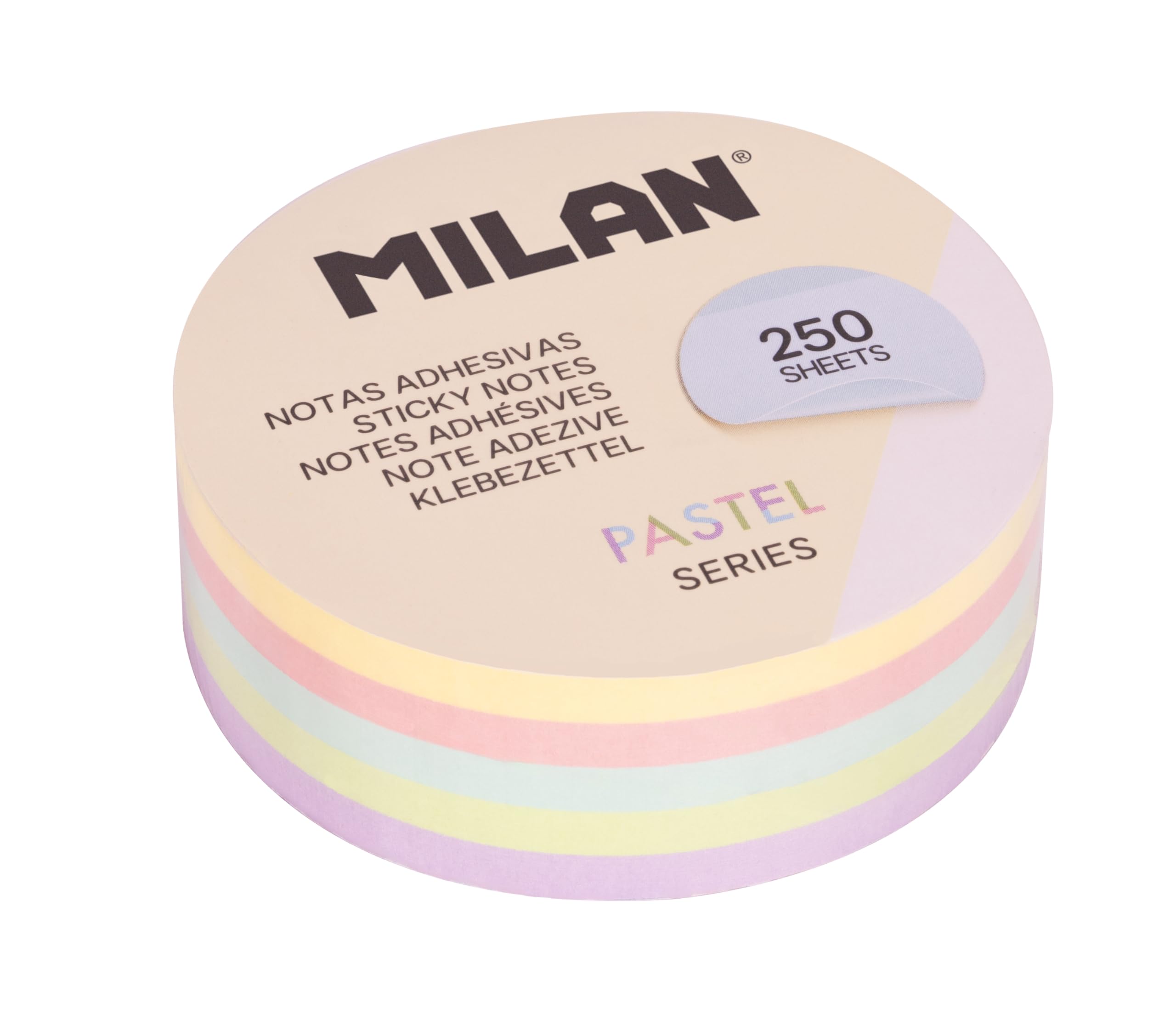 Milan Pad 250 Removable Sticky Notes, Round, Pastel Colours Ø 67 mm