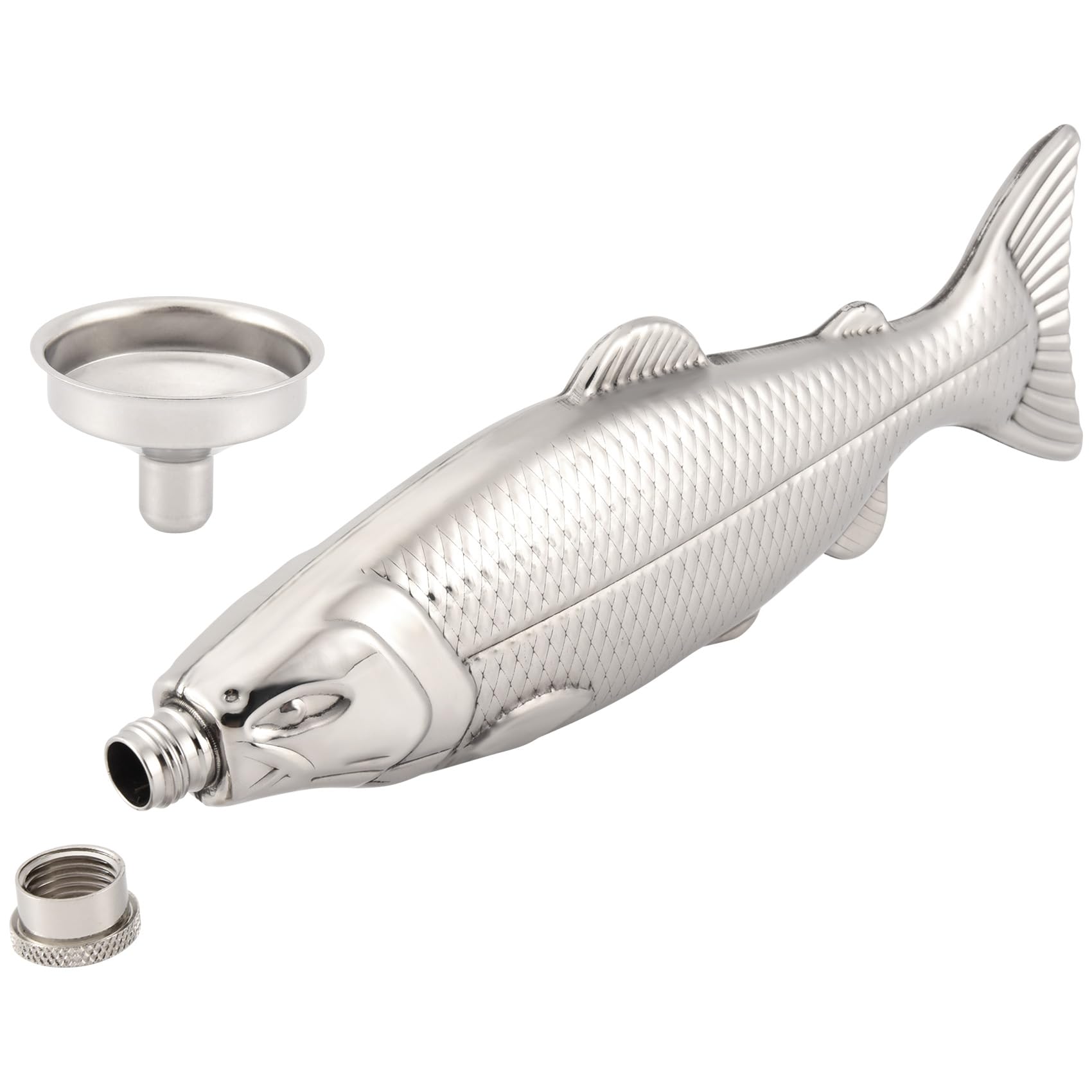 Kopinma Silver Fish-Shape Hip Flask 5Oz Bottle Mini Pocket Flask With Funnel, Stainless Steel Leakproof Whisky Flask For Hiking Party, Barbecue And Drinkware For Wedding Outdoor