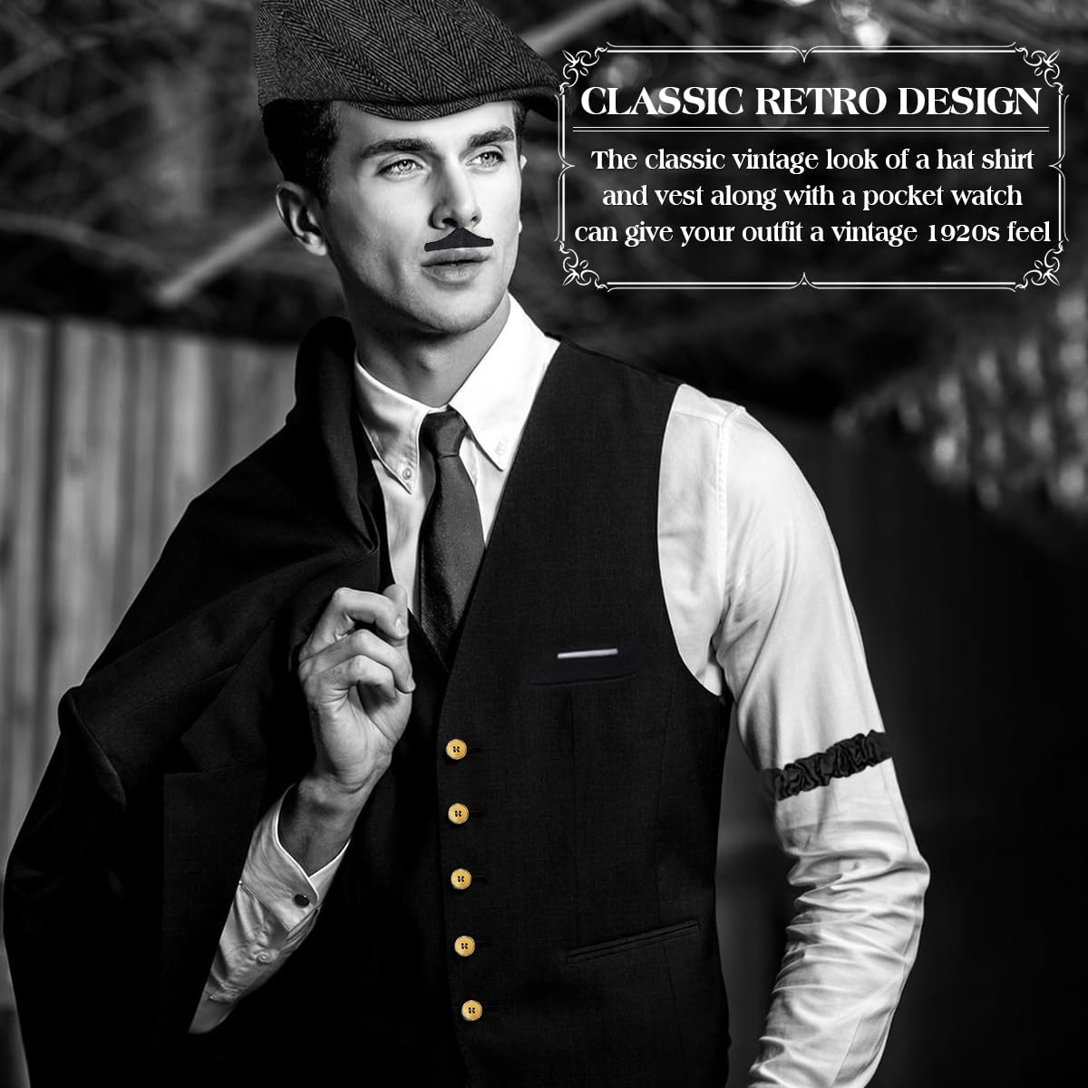 Costume Gatsby des Années 1920 pour Homme, Accessoire des Années 20 Costume de Carnaval de Mafia pour Homme, Kit de Costume de Gangster Rétro Avec Chemise Gilet Chapeau Manches