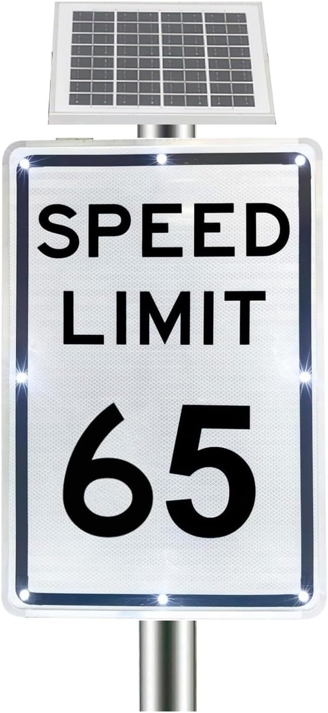 18x24 Solar Active Traffic Sign, LED Flashing Speed Limit with Rust-Free Aluminum(65mph)