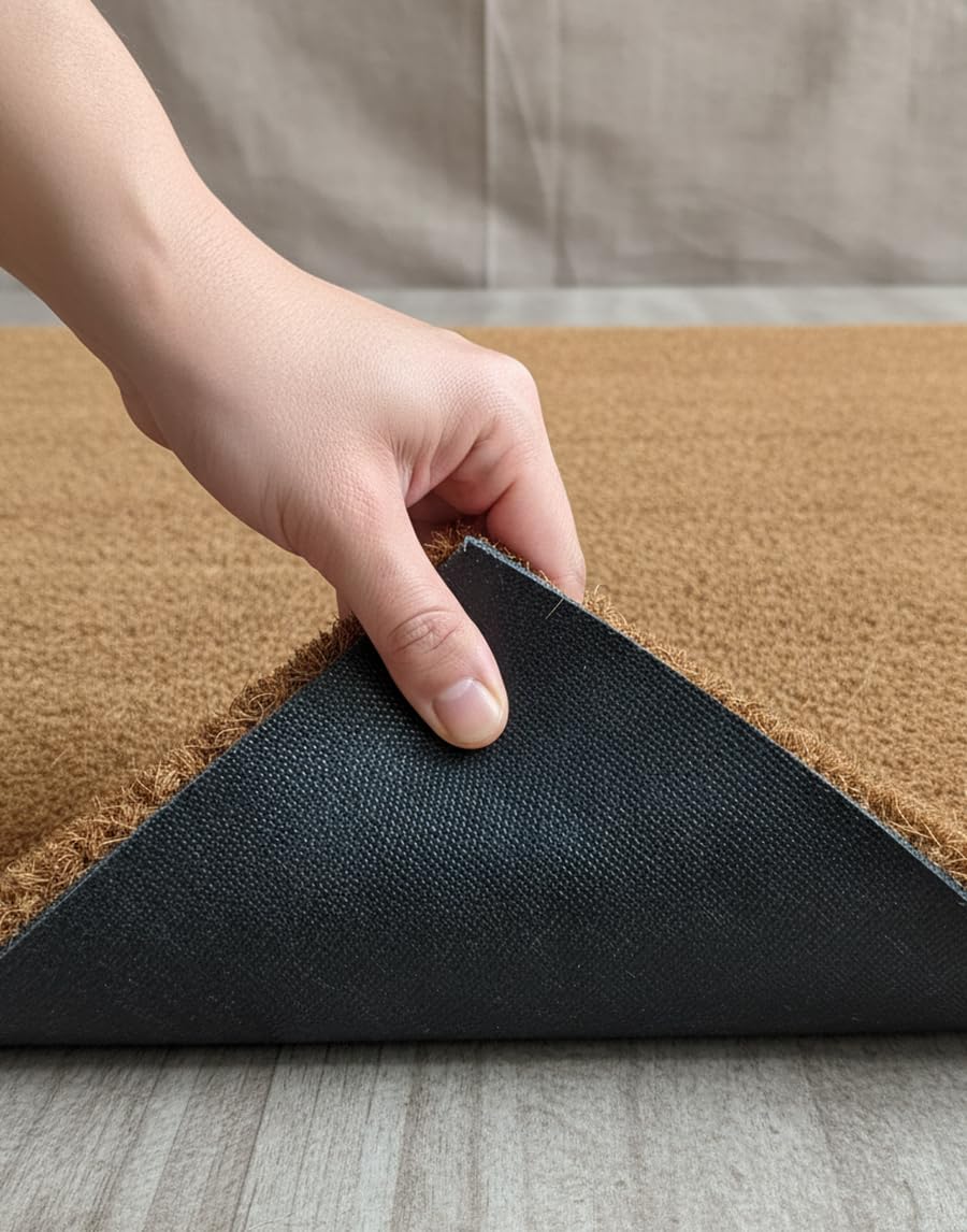 Zerbino in Fibra di Cocco Naturale, Tappeto Ingresso Antiscivolo per Porta Interna ed Esterna coperta. Zerbino antibatterico sostenibile. (60x100, Spessore 30 mm)