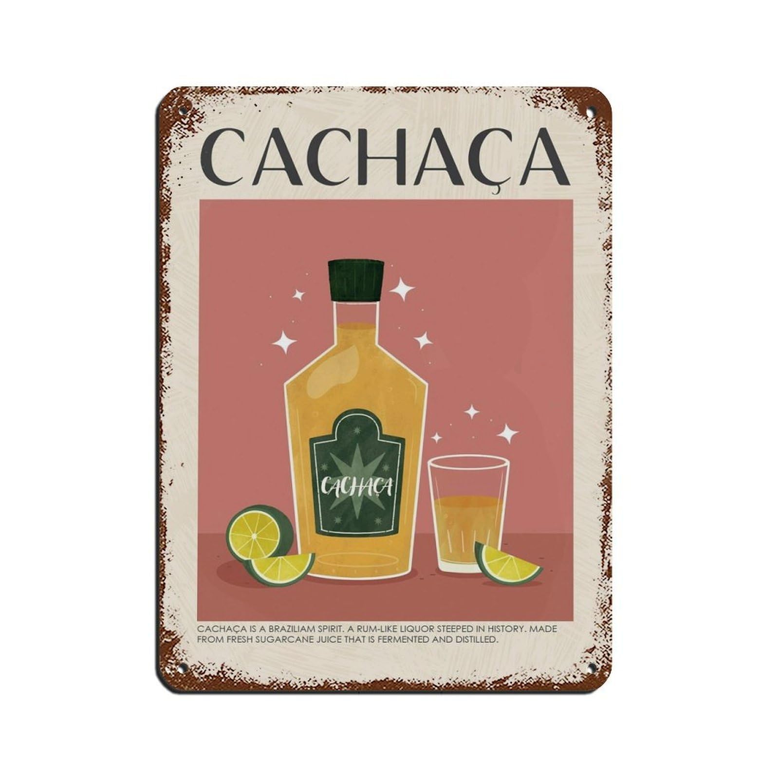 Cachaca Cocktail, Kitchen Poster, Bar Art Tin Sign Vintage Metal Pub Club Cafe Bar Home Wall Art Decoration Poster Retro 12x16inch(30x40cm)