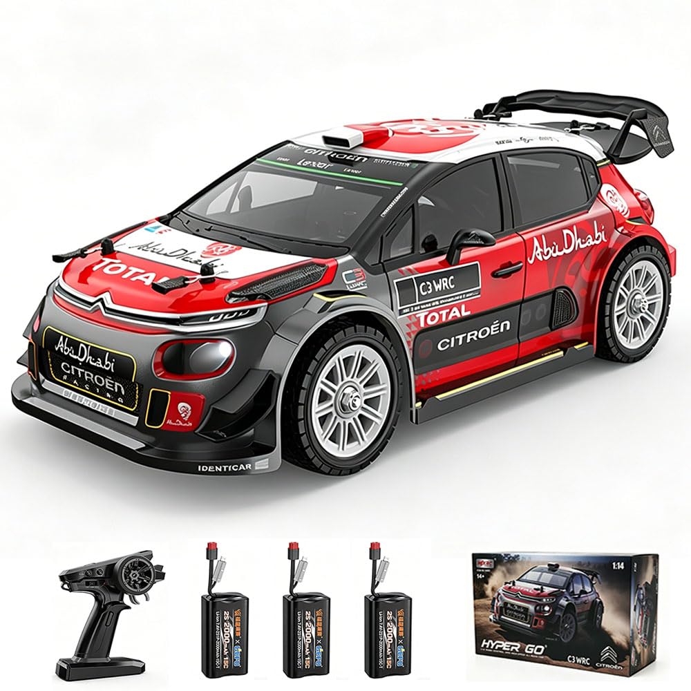 Zdalnie sterowany samochód dla dorosłych, 42 km/h, 4WD Off Road Race Buggy, 2,4 GHz, bezszczotkowy silnik RC, wysoka prędkość, Offroad Drift, MJX 14303, 3 baterie (czerwony)