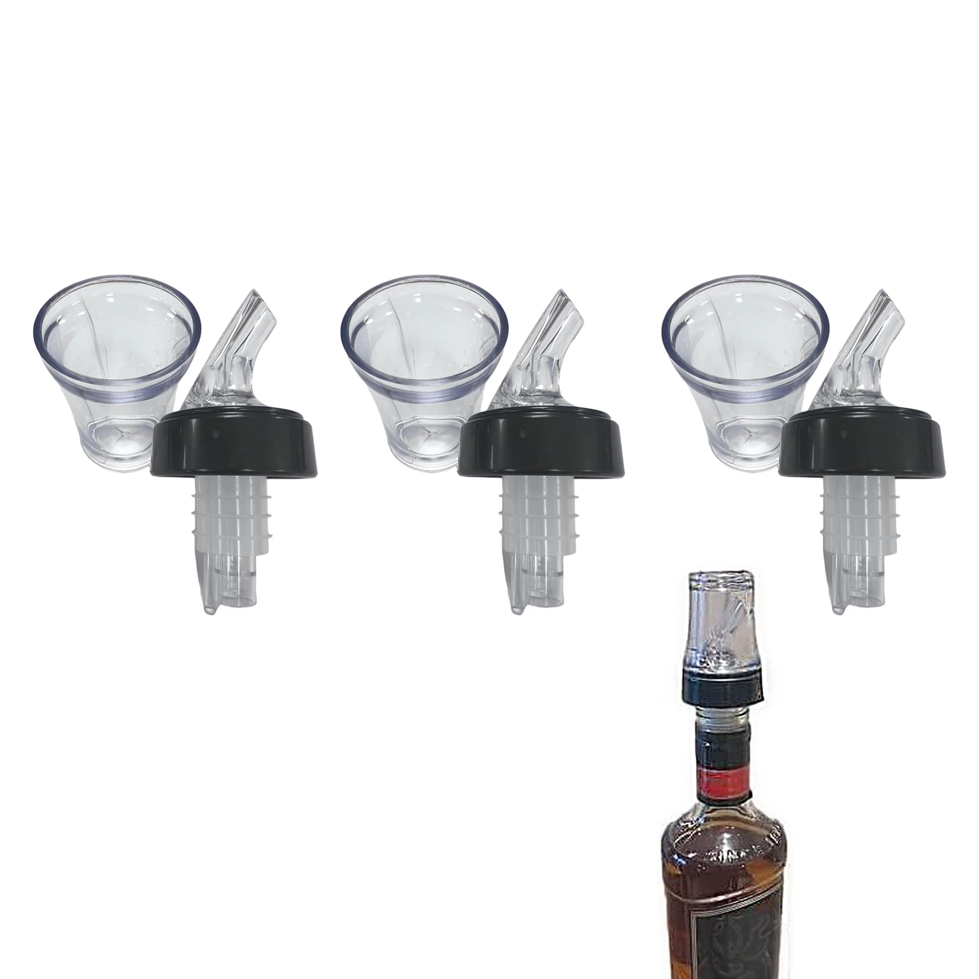 Chabrias Ltd Premium 4 in 1 Speed Pourer + 25ml Jigger Thimble Measure + Shot Glass + Dust Cap UK Made - Hygienic & Leak-Proof (3 Pack)