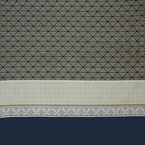 Image of Premium Cotton Fitted Bedsheet King Size 78 x 72 x 8 Inches with 2 Pillow Covers | 220 TC | All-Around Elastic Deep Pocket Bed Cover | Navy Beige Geometric