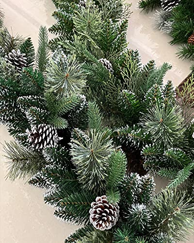 Amerzest Christmas Garland Pre-Lit 9 Ft With 50 Led Lights, Battery Operated Fireplace Stairs Mantle Door Indoor Outdoor, Decorated Pine Cone And Snow Style #TOP4