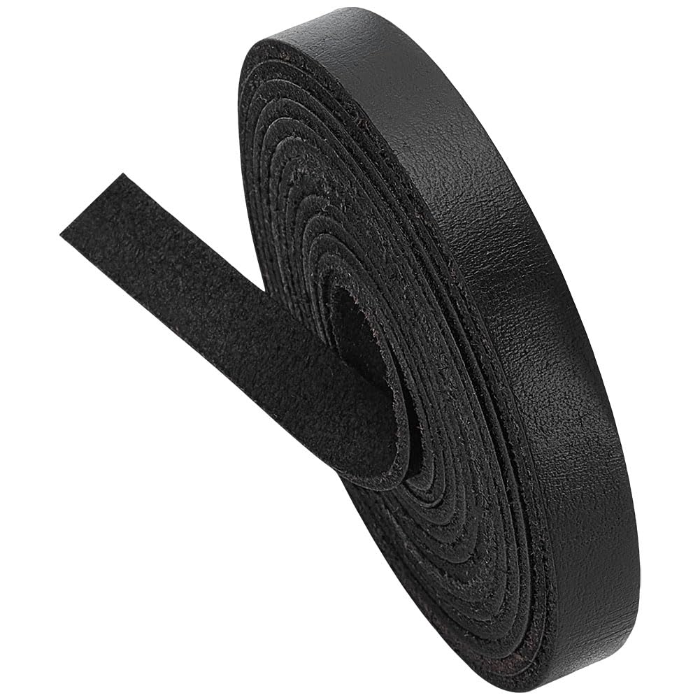 WADORN Cordino Piatto In Vera Pelle Da 2 m e 10.5mm per Artigianato, Vera Pelle di Mucca Striscia di Corda Intrecciata Grana Piatta Strisce Stringhe per Gioielli artigianali fai da te, Nero