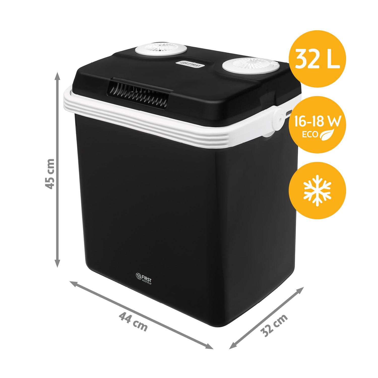 TZS First Austria - Elektrische Kühlbox 32L - Kühl- & Wärmefunktion - 12V/230V für Auto & Steckdose - Thermoelektrisch & Leise - Camping & Reise - Schwarz