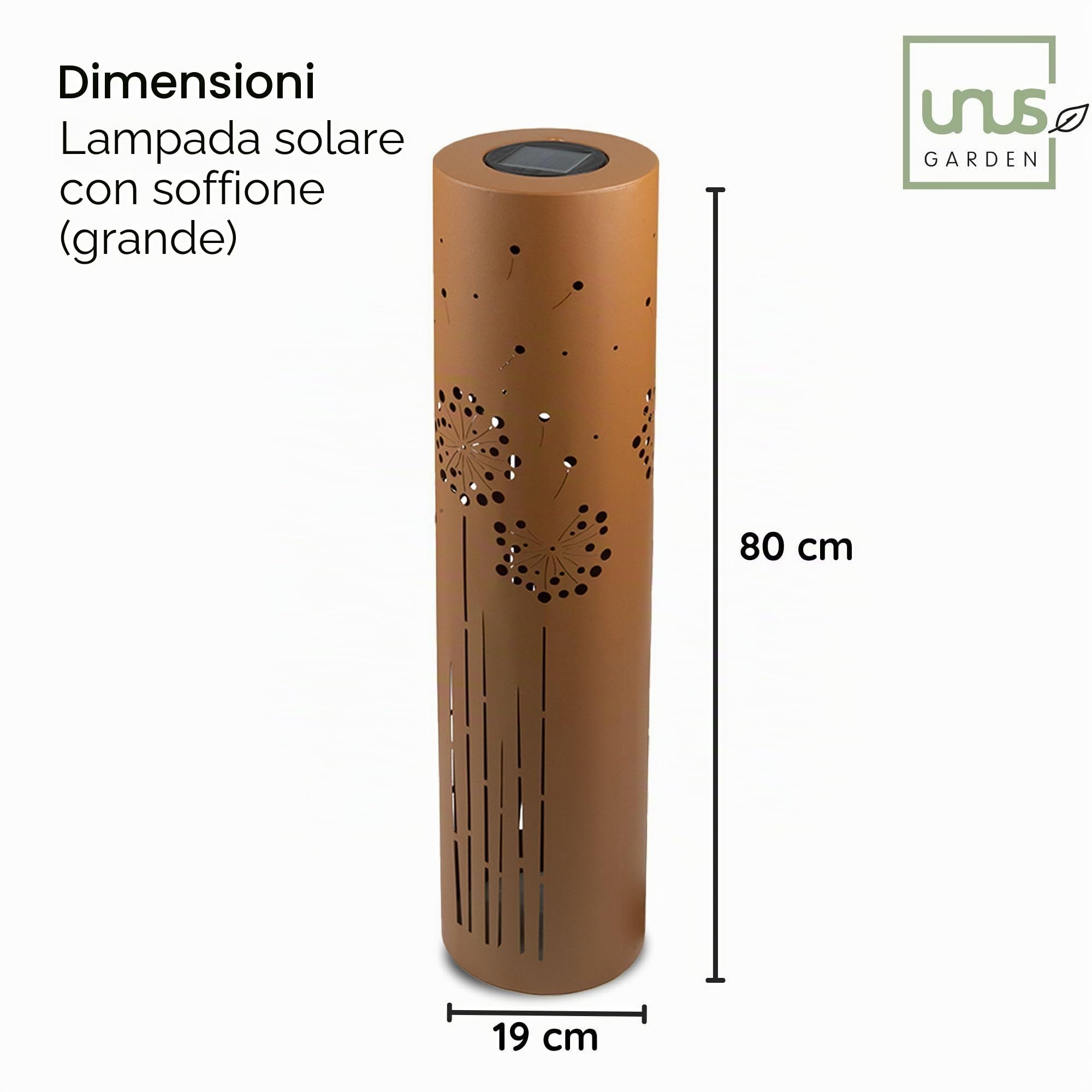 Set di 2 lampade solari UNUS per il giardino 60 cm e 80 cm, con margherita, lampade da giardino per esterni in marrone ruggine, lampada solare per esterni come illuminazione da giardino