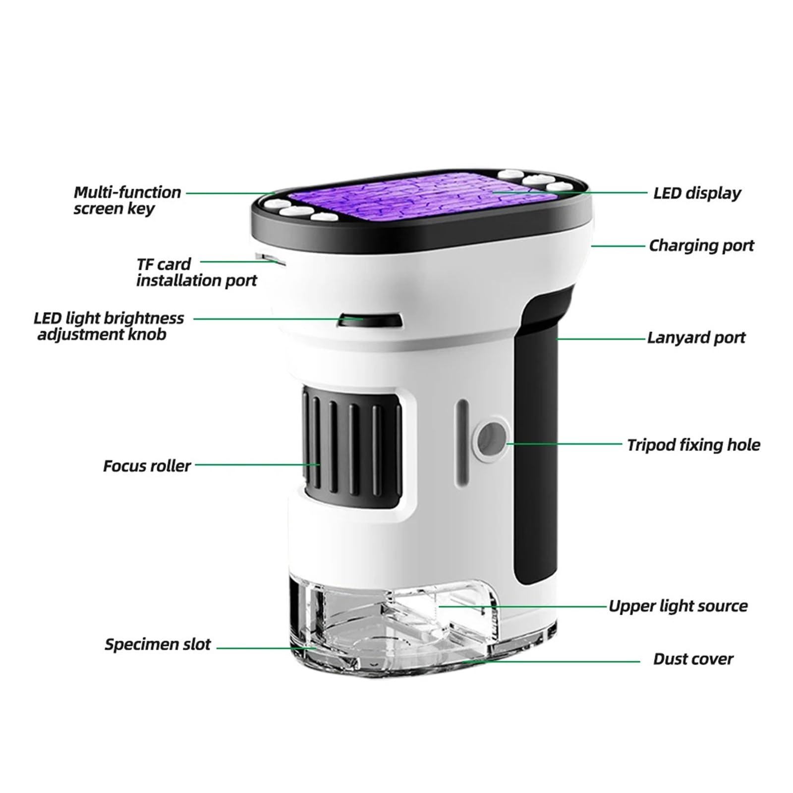 1000X Handheld Microscope for Kids 4K 2.0" Screen Rechargeable Mini Digital Microscopes Magnifying Lenses Microscope Camera
