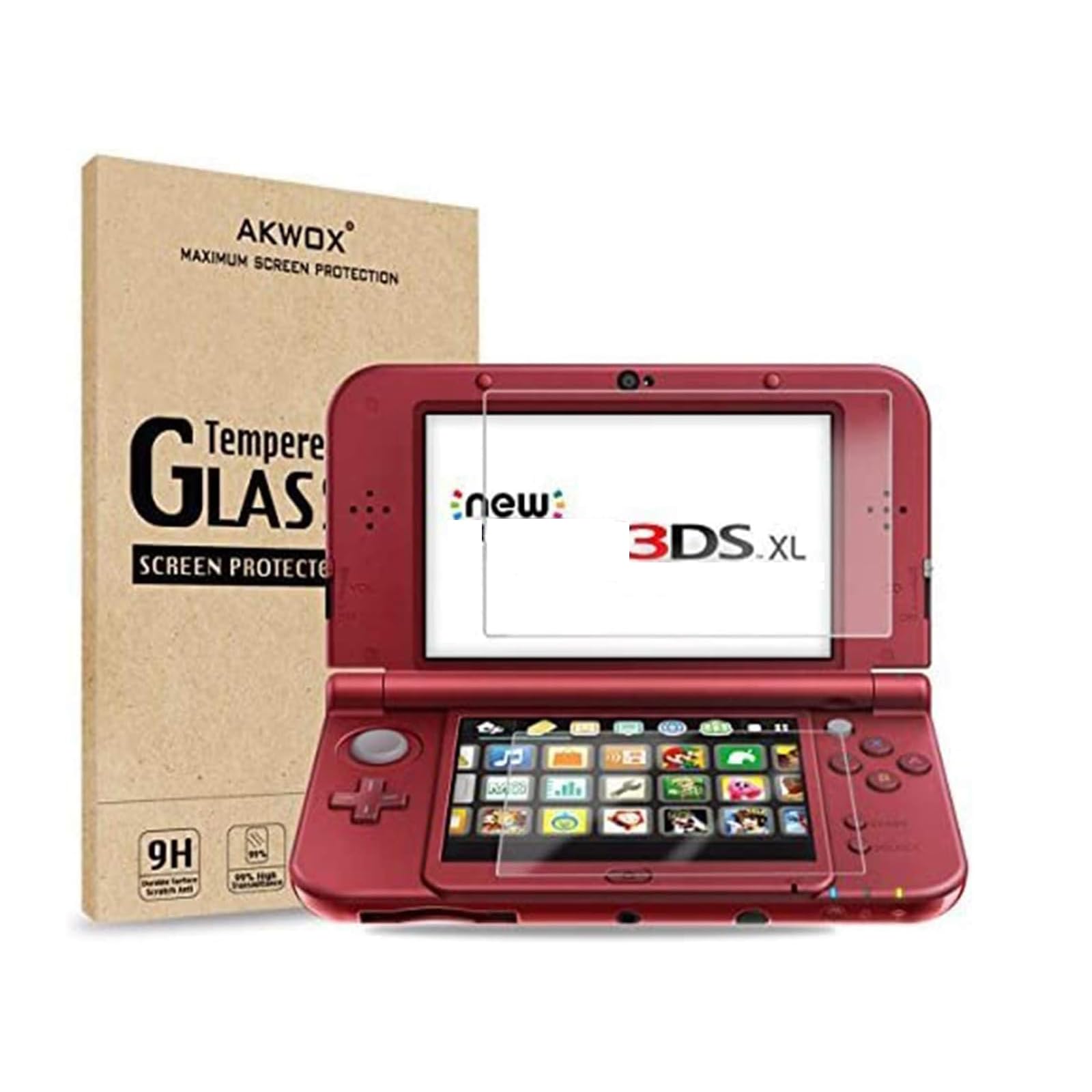 AKWOXScreen Protector for New 3DS XL and Nintendo 3DS XL, Anti-scratch Glass Protector for Top Screen (2 Pieces) + Protective Film for Bottom Screen (2 Pieces)