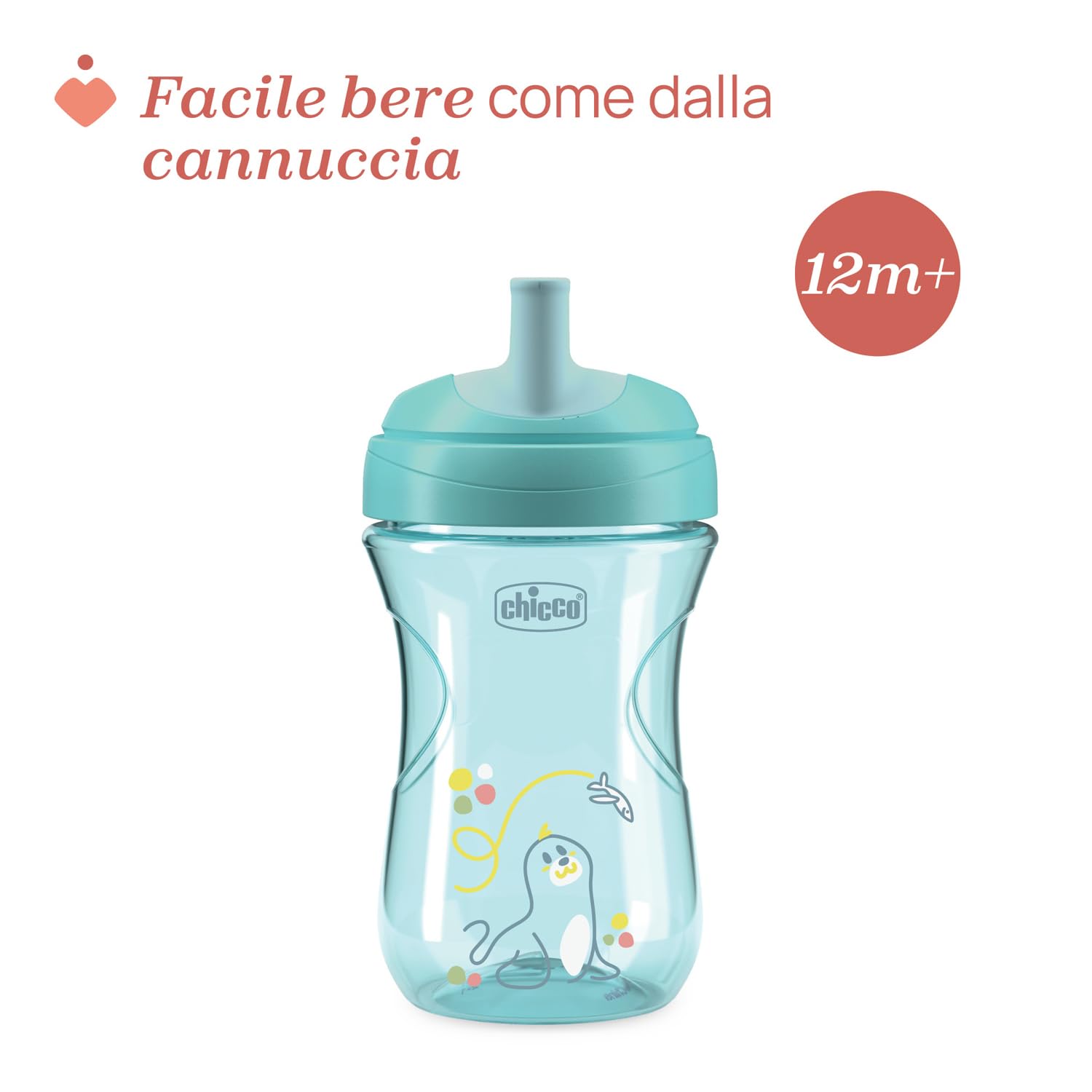 Chicco Advanced Cup Bicchiere Plastica Antigoccia 266 ml con Cannuccia, Beccuccio Ergonomico e Valvola, senza BPA, Azzurro