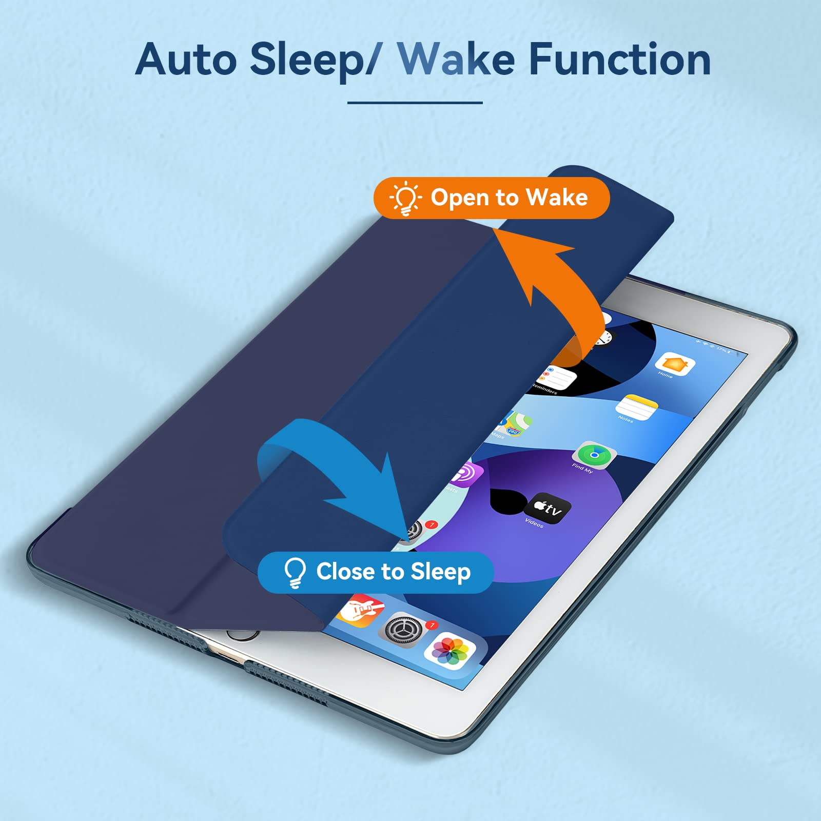 4UBonLife Custodia per iPad 6a /5a Generazione 9,7 Pollici 2018/2017, Cover Protettiva Rigida, sottile e leggera con Traslucida Posteriore Opaca Cover per iPad 5/6, Auto Sveglia/Sonno, Blu Scuro