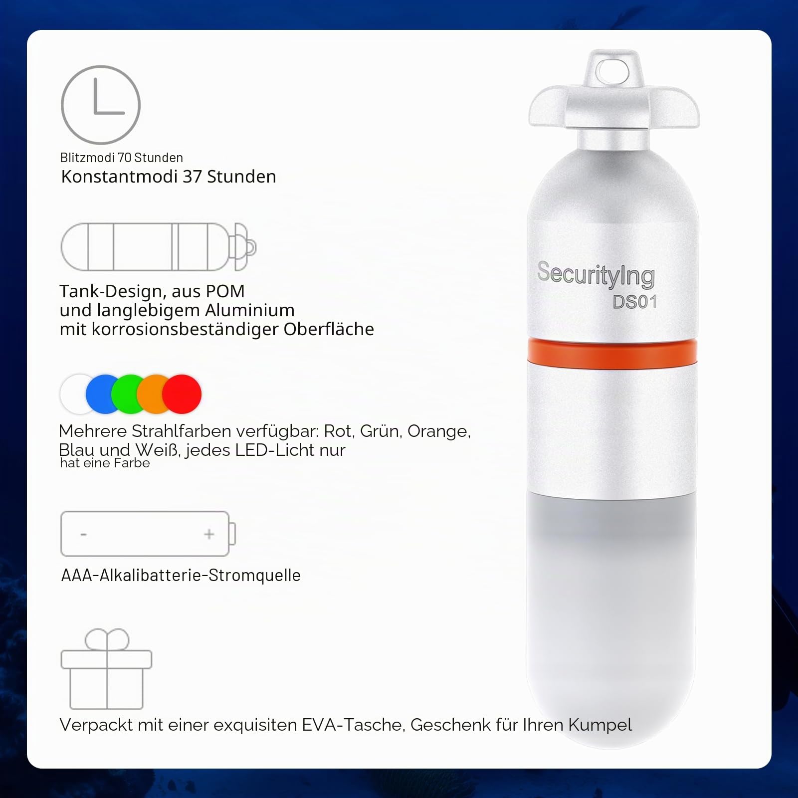 SecurityIng 2 x Stroboskop-Signalleuchte für Tauchen, blau