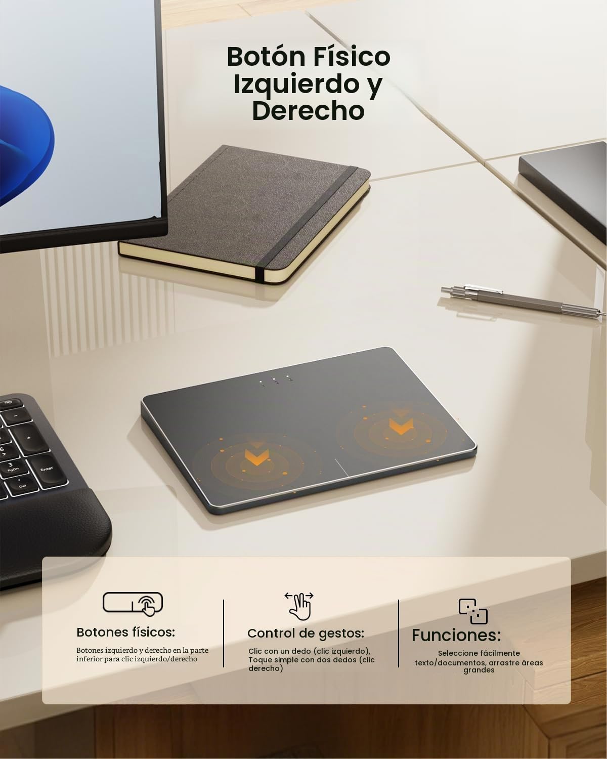 ProtoArc Trackpad inalámbrico para Windows 10/11 (NO para Mac), T1 Plus Bluetooth, almohadilla táctil de alta precisión con soporte multi-estature, para PC, portátil, ordenador de sobremesa
