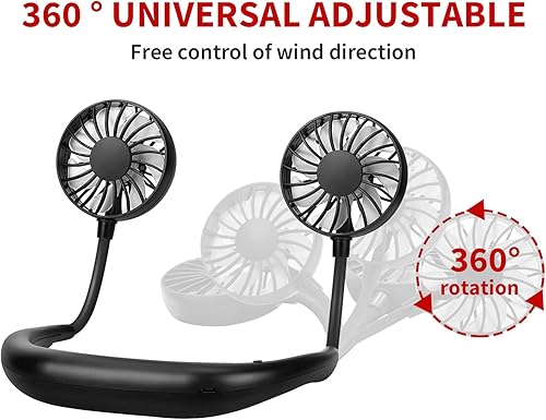 Miniatura 2 de Ventilador de cuello portátil y recargable, manos libres de carga USB con 3 velocidades ajustables y rotación libre de 360, perfecto para