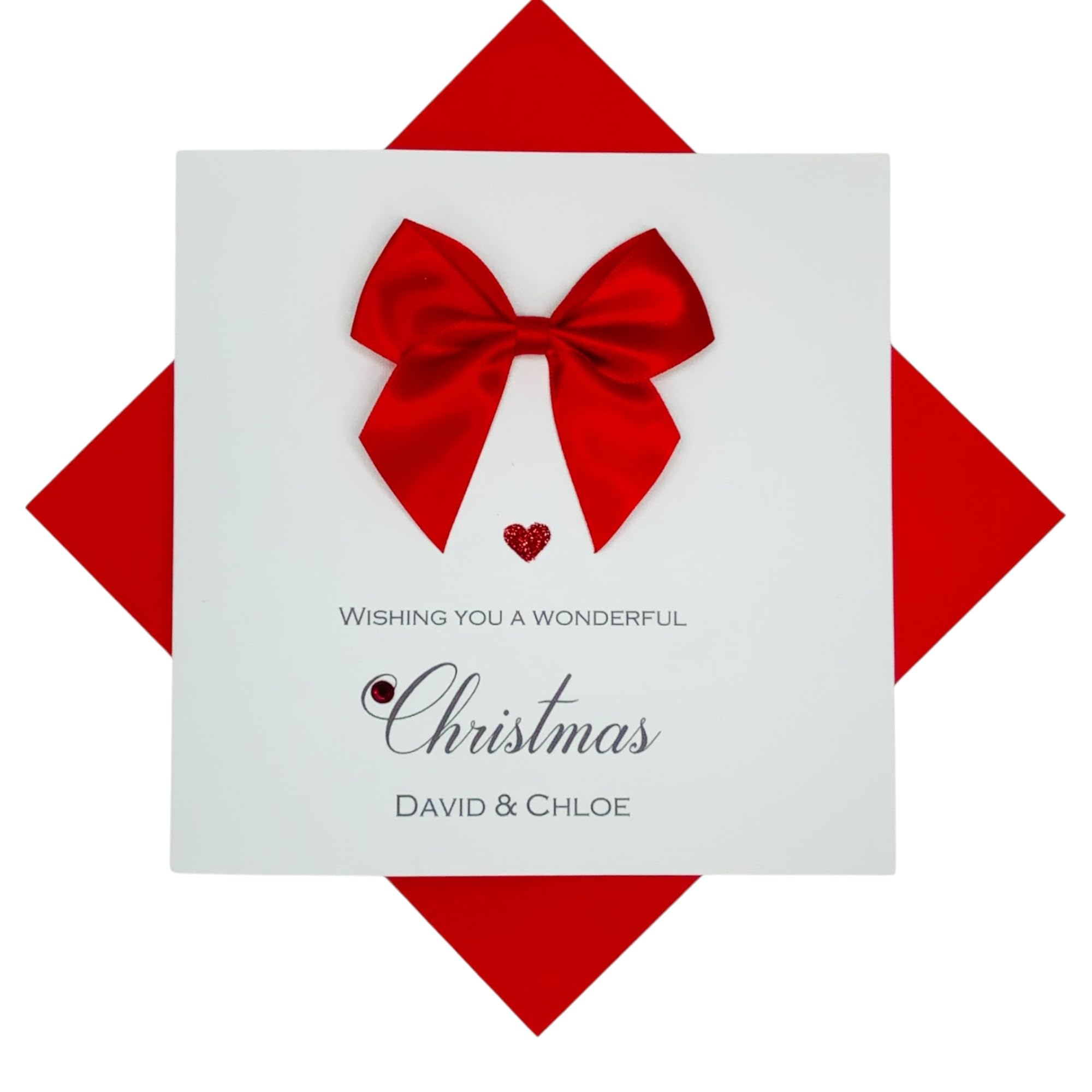 Personalised Christmas Card - Xmas Luxury Greeting Card Wife Husband Mum Dad Girlfriend Boyfriend Friends Son Daughter Couple Family - Various Designs (Regal Bow)