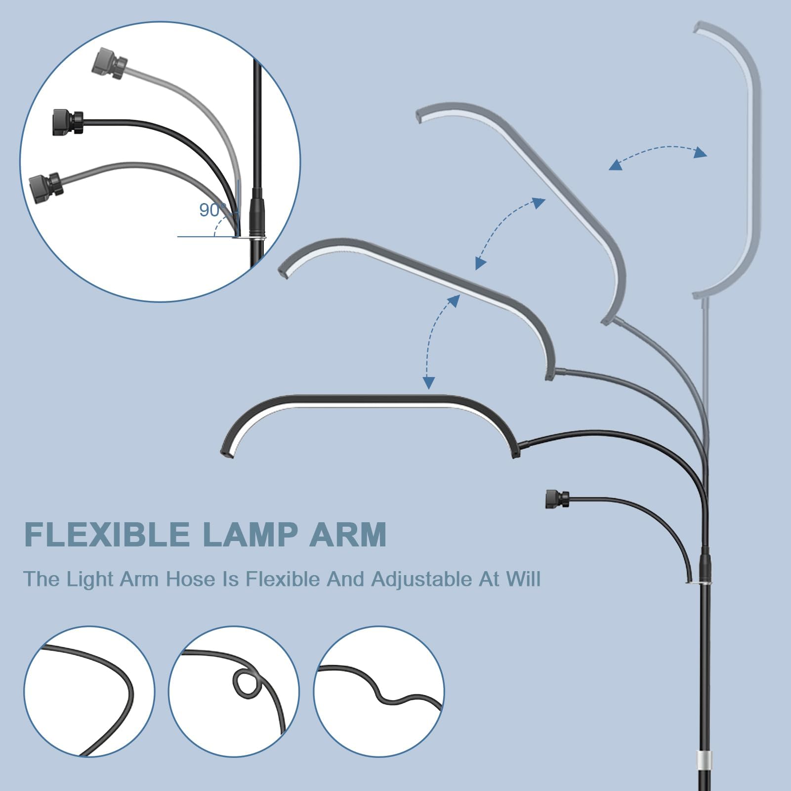 LED Stehleuchte, 45W Wimpern Lampe Kosmetik für Wimpern, 55-70zoll Lampe mit Telefonständer, Einstellbares Licht 3-6000K, Kosmetiklampe Mondlampe für Lesen Tätowieren