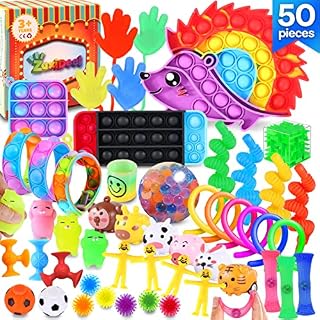 50 Pcs Fidget Toys Pack, Fidget Toys Party Favors, Surprise Fidget Box, Autism Sensory Travel Toys, Stress Anxiety Relief for Kids Adults, Carnival Prize Classroom Rewards Pinata Goodie Bag Fillers