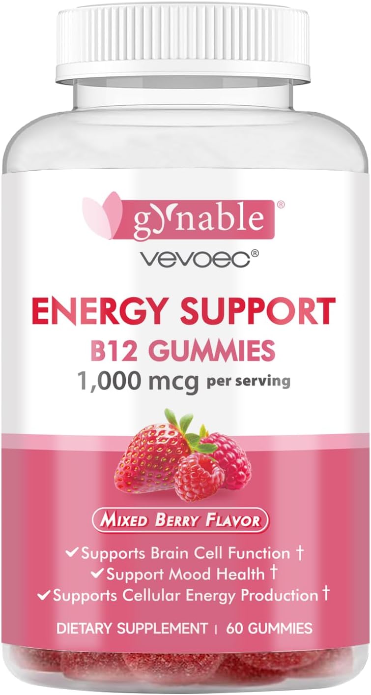 Vitamin B12 Gummies,Energy Support, Nervous System Health Support,Mixed Berry Flavor, 1000mcg,Gelatin-Free, Gluten-Free, Vegan & Non-GMO 60 Count, 1 Month Supply