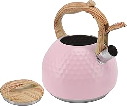3L Whistling Tea Kettle with Wood Pattern Handle, Tea Pots for Stove Top, Whistling Teapot for Tea, Coffee, Water, Milk (Pink)
