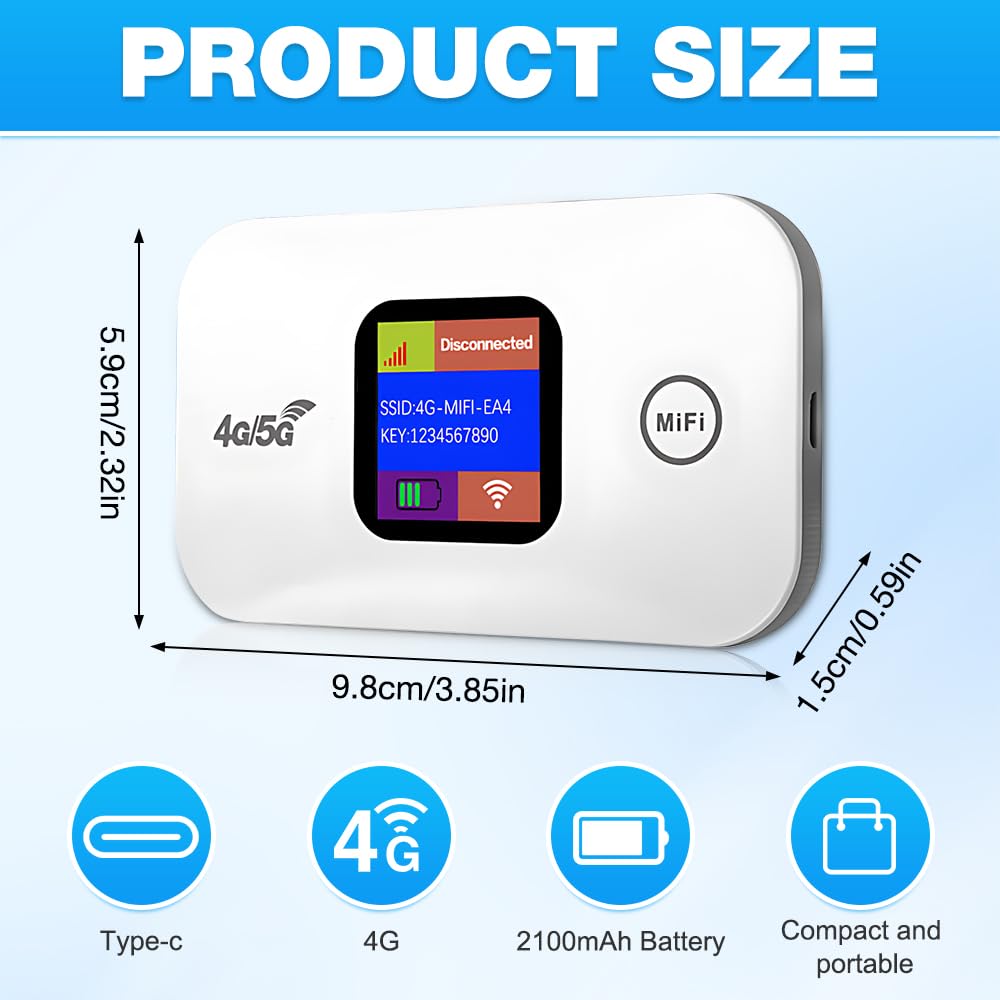 WiFi Portatile, NAVESO Router WiFi, Router 4g, Saponetta WiFi, 300 Mbps Router Portatile, Pocket WiFi, Hotspot Portatile con Slot per Scheda SIM e Schermo LED a Colori, Collega Fino a 10 Dispositivi