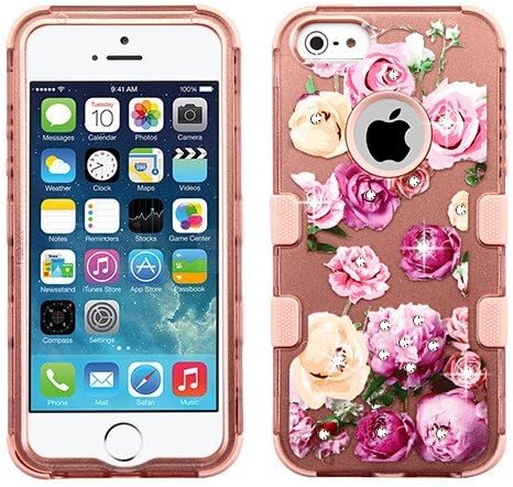 Wydan Compatible Case for iPhone 5 SE 5S - TUFF Hybrid Hard Shockproof Case Protective Heavy Duty Impact Skin Cover - Roses for Apple