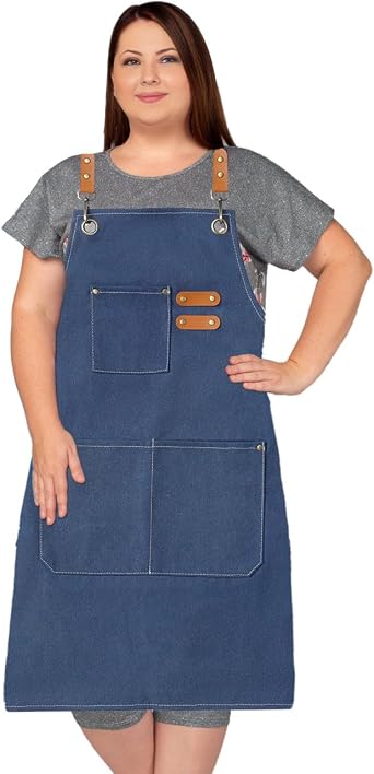 King Mills Plus Size Aprons For Men Women With Large Pockets, Cotton Canvas Cross Back Adjustable Apron.