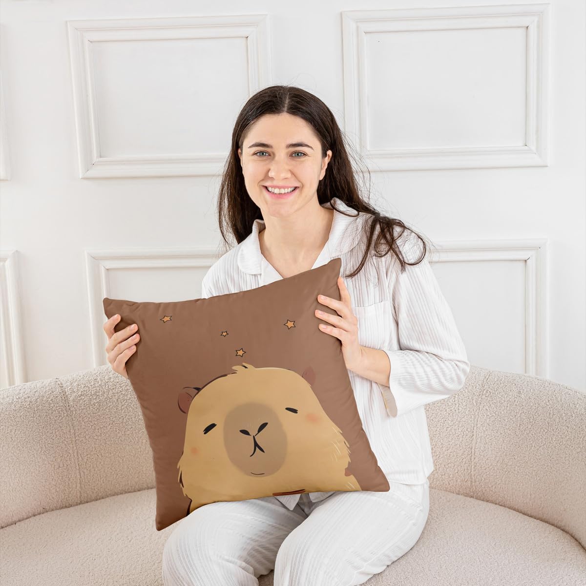 Erosebridal Cartoon Capybara Pillow Cover Home Room Decor,Zoo Animal Throw Pillow Cover 24x24 Inch for Sofa Bed Couch,Farmhouse Rustic Cushion Case,Cute Stars Decorative Pillowcase