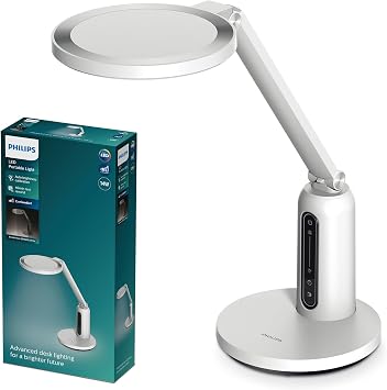Philips Desk Light, Surface Emitting Model, Stand Light, With Outlet, Stepless Dimming, Eye Care, Bright, 800 lm, 4000 K, High Color Rendering Ra95, Timer Function, Auto Shut-Off, Office Desk, Studying, Reading, Tabletop, Space Saving, Arm Light, Standing Type, Folding