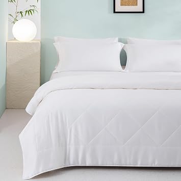 TOSMO Luxury Comforter, 100% Viscose from Bamboo Shell & Fill, Soft Breathable Cooling Silky Duvet Insert, Down Alternative Blanket for Restful Sleep Twin, Light Weight White