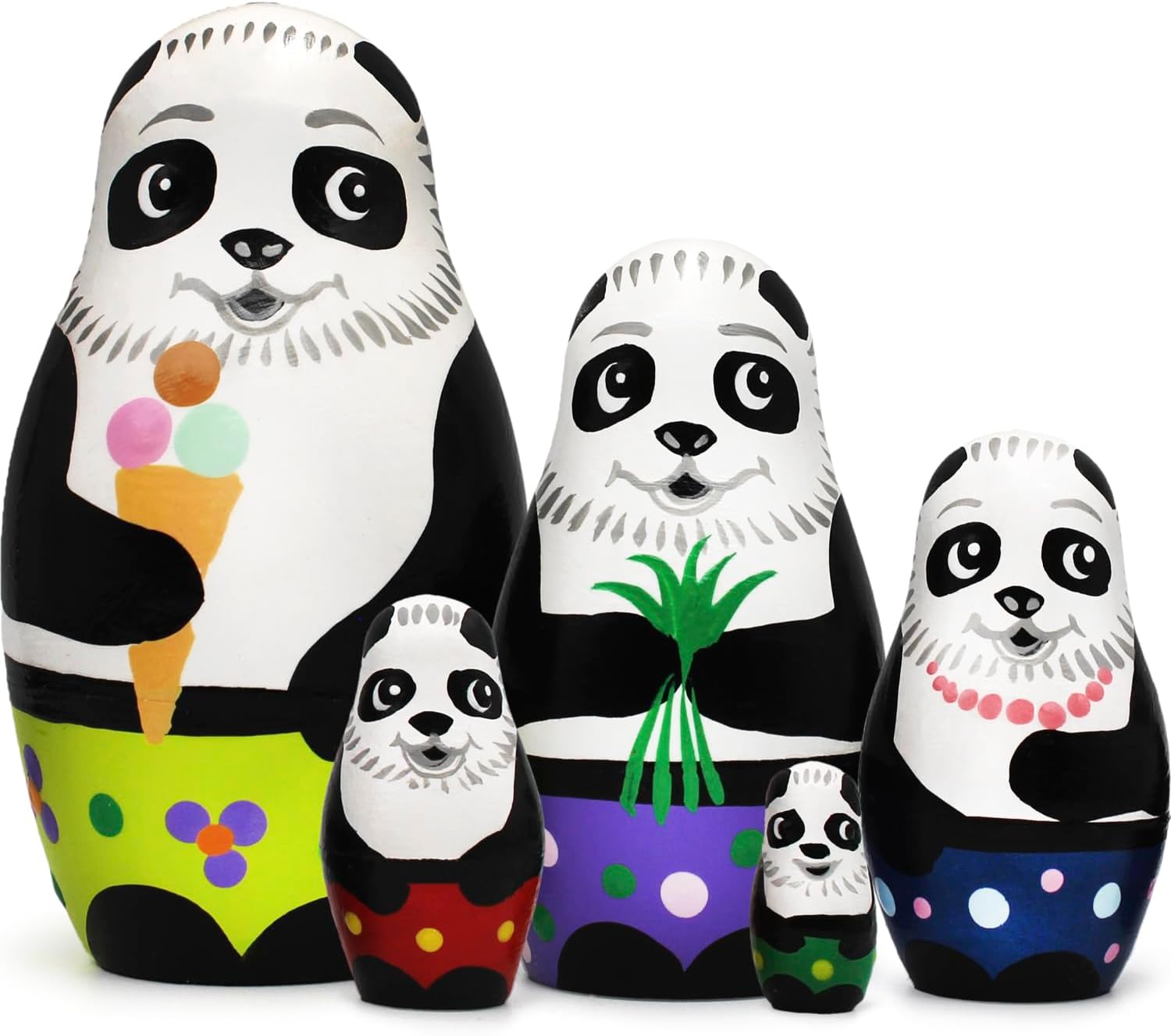Handmade Panda Nesting Doll Set 5 Piece Mini Hand Painted