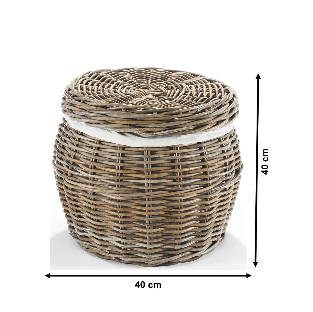 Kobolo Wäschebehälter Aufbewahrungskorb aus Rattan kubu grey mit Stoffeinsatz und Deckel
