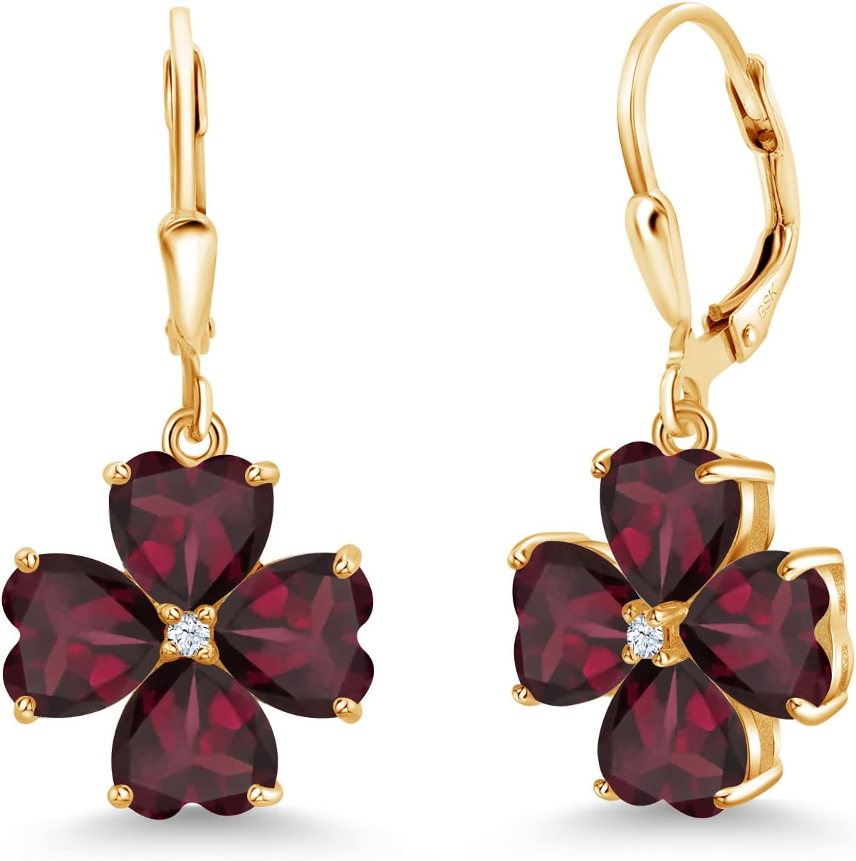 Gem Stone King 18K Yellow Gold Plated Silver 6MM Heart Shape Gemstone Birthstone Leverback Drop Dangle Earrings | Gold Earrings For Women