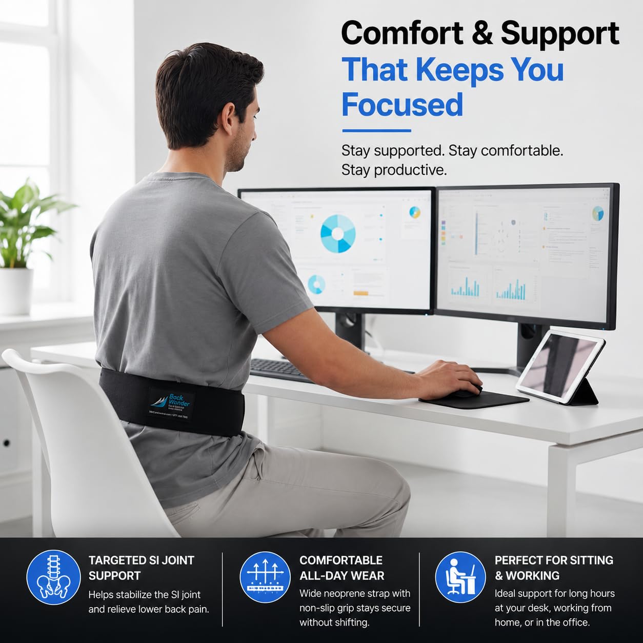 GNR Backwonder Sacroiliac Low Back Support Belt - Small 26-34 Hips by "GNR Health Systems, Inc."