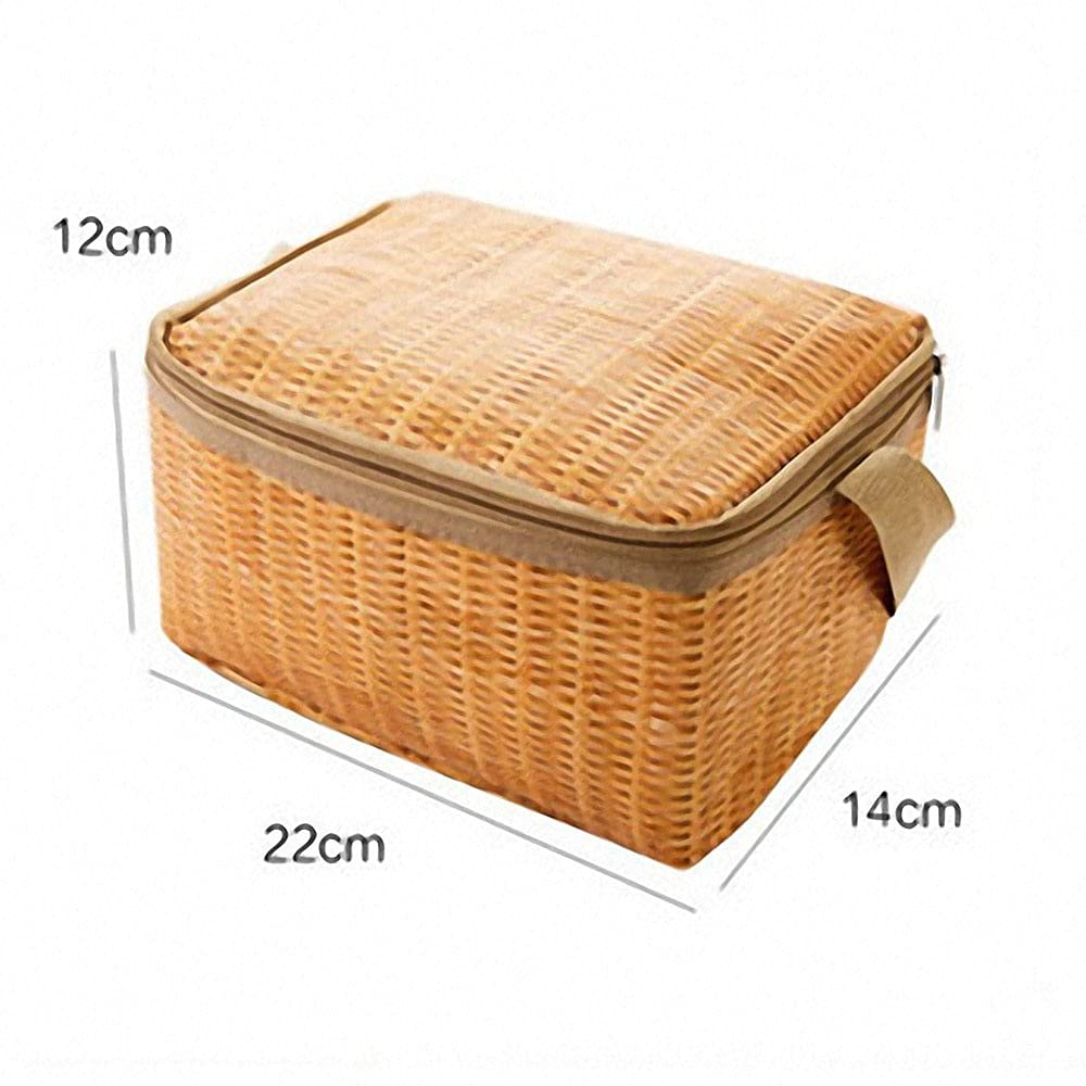 Borsa da Picnic all'aperto in Rattan di Vimini Portatile Stoviglie Impermeabili Cestino per contenitori per Alimenti con Isolamento Termico per Picnic da Campeggio