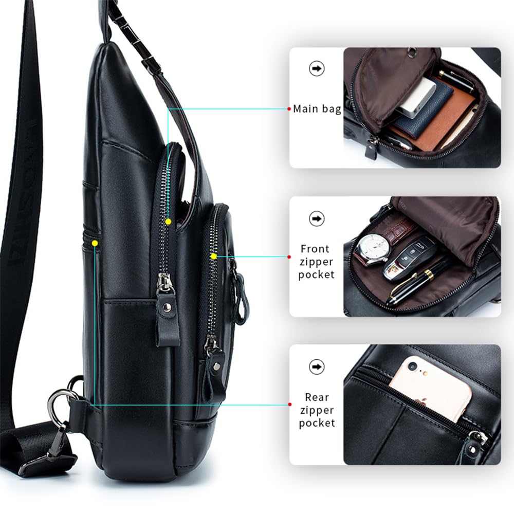pundarika brusttasche herren leder klein sling bag,männertasche Echtes Leder crossbody umhängetasche herren,tasche schultertasch multifunktional,Verstellbarer Schultergurt