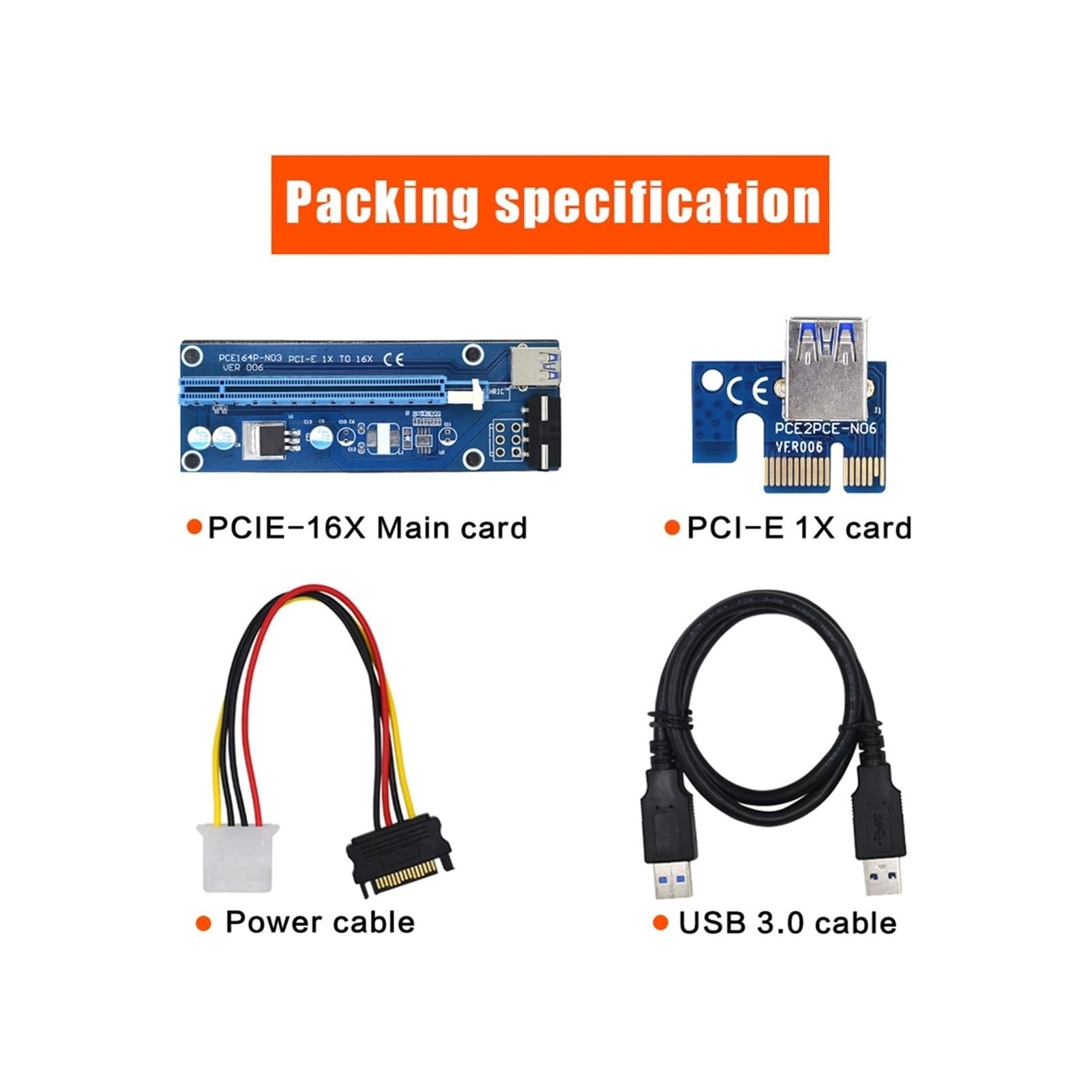 PCIE Riser 006. GPU. Riser compatible with scheda video PCI Express USB 3.0. Cavo al riser Sata. A 4pin PCI-E 1x a 16x compatible with mineraria Bitcoin(10PCS-blue)