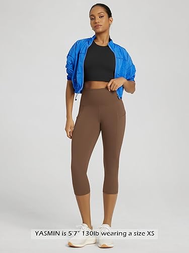 Miniatura 335 de ODODOS - Leggings tipo capri de mujer, no se traslucen y modelan el abdomen, con cintura alta y bolsillos; para hacer yoga, atletismo, ejercicio
