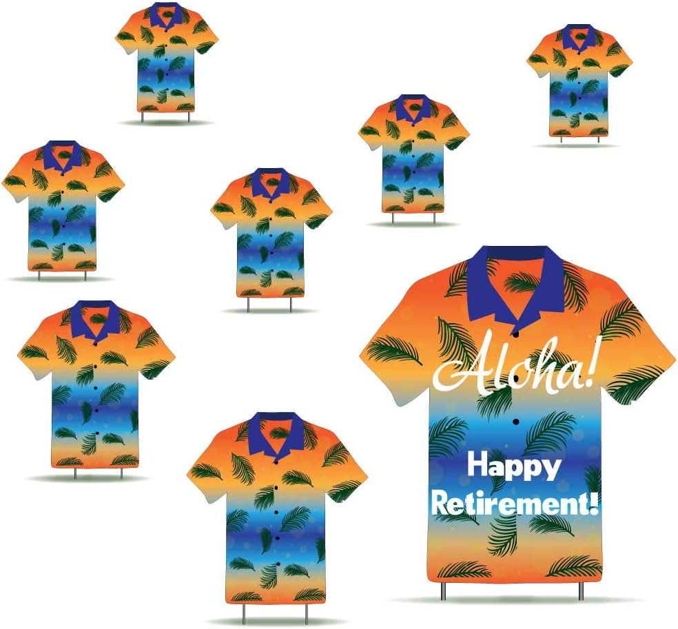 VictoryStore Yard Sign Decorations: Aloha Retirement Yard Decoration Hawaiian Shirt Design 8 Signs Includes Stakes (Aloha Sunset)
