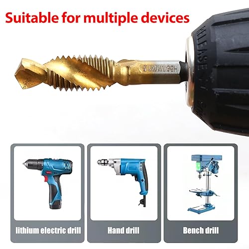 Miniatura 6 de Juego de 6 brocas avellanadas HSS, combinación de taladro y broca de grifo con revestimiento de titanio, puntas hexagonales en espiral, tamaños