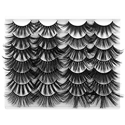 Newcally False Eyelashes 25MM Long Fluffy 5D Faux Mink Lashes 14 Pairs 14 Styles Dramatic Thick Wispy Crossed Strip Fake Eyelashes Reusable Handmade Eye Lashes Multipack